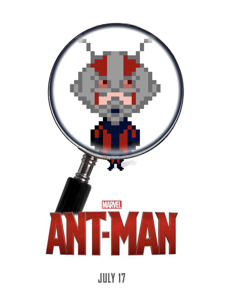 antman poster with pixelart alien