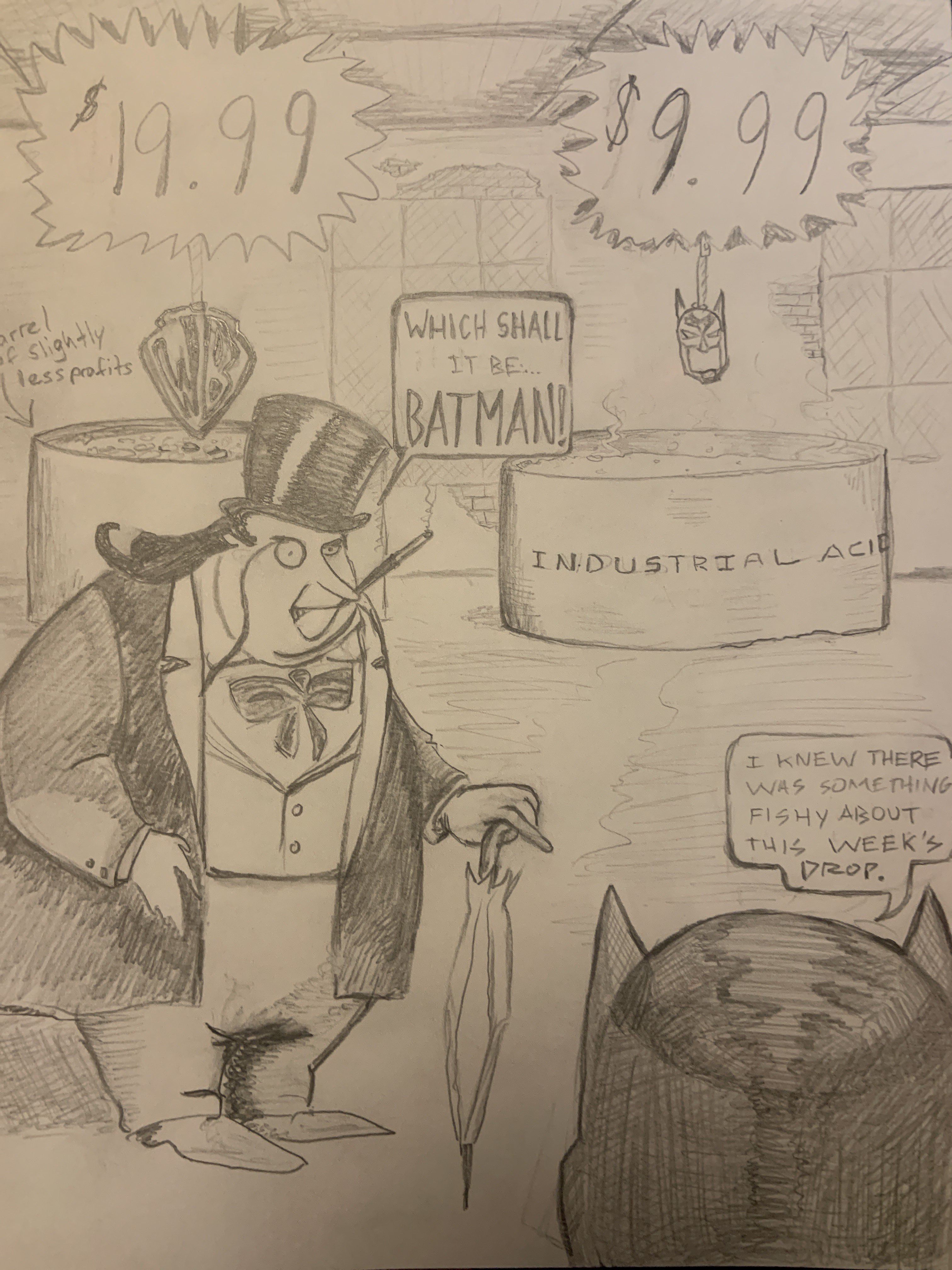 Penguin and Batman drawing